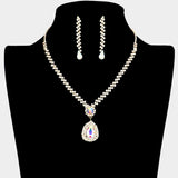 Teardrop Crystal Rhinestone Necklace Earring Set