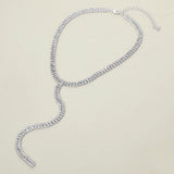 Silver Dipped Y Shaped Rhinestone Necklace