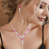 Rectangle Stone Accented Rhinestone Fringe Tip Necklaces