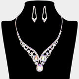 Teardrop Stone Accented Rhinestone Paved V Shape Necklace