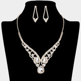 Teardrop Stone Accented Rhinestone Paved V Shape Necklace