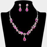 Teardrop Pendant Flower Pointed Rhinestone Paved Necklace