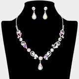 Teardrop Pendant Flower Pointed Rhinestone Paved Necklace