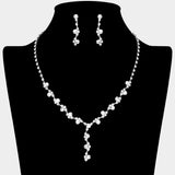 Floral Vine Lariat Rhinestone Paved Necklace