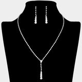 Round Stone Accented Rhinestone Paved Y Necklace