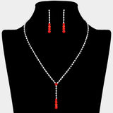 Round Stone Accented Rhinestone Paved Y Necklace