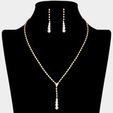 Round Stone Accented Rhinestone Paved Y Necklace