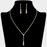 Round Stone Accented Rhinestone Paved Y Necklace