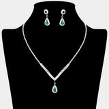 Teardrop Stone Pointed Pendant Rhinestone Paved Necklace