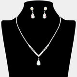 Teardrop Stone Pointed Pendant Rhinestone Paved Necklace