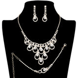 3PCS Teardrop Stone Accented Rhinestone Necklace Jewelry Set