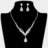 Teardrop Stone Pointed Pearl Rhinestone Paved Necklace