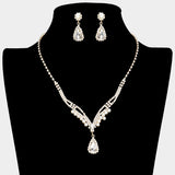 Teardrop Stone Pointed Pearl Rhinestone Paved Necklace