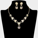 Round Crystal Vine Rhinestone Bib Drop Necklace