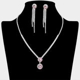 Round CZ Stone Cluster Pointed Rhinestone Paved Necklace