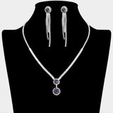 Round CZ Stone Cluster Pointed Rhinestone Paved Necklace