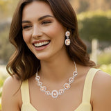 Oval Stone Accented Rhinestone Trimmed Necklace