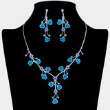 Rhinestone Embellished Rose Flower Cluster Vine Necklace