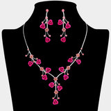 Rhinestone Embellished Rose Flower Cluster Vine Necklace