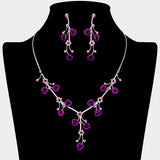 Rhinestone Embellished Rose Flower Cluster Vine Necklace