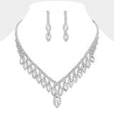 Marquise Stone Fringe Rhinestone Paved Necklace