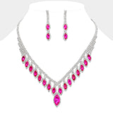 Marquise Stone Fringe Rhinestone Paved Necklace