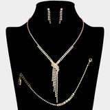 Rhinestone Paved Fringe V Shape Necklace Jewelry Set