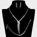 Rhinestone Paved Fringe V Shape Necklace Jewelry Set