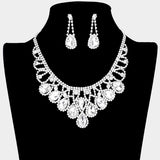 Crystal Teardrop Rhinestone Pave Evening Necklace