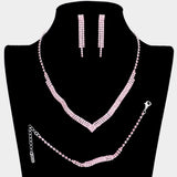 3PCS 3Rows Crystal Rhinestone Necklace Jewelry Set