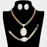 Marquise Rhinestone Trim Oval Dangle Necklace Jewelry Set