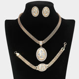 Marquise Rhinestone Trim Oval Dangle Necklace Jewelry Set
