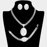 Marquise Rhinestone Trim Oval Dangle Necklace Jewelry Set