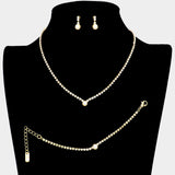 3PCS - Pearl Accented Rhinestone Necklace Jewelry Set