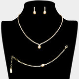 3PCS Teardrop Pearl Accented Rhinestone Necklace Jewelry Set