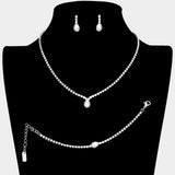 3PCS Teardrop Pearl Accented Rhinestone Necklace Jewelry Set
