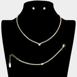3PCS - Pave Crystal Rhinestone Marquise Necklace Set