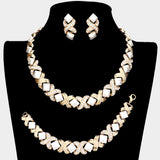 3PCS Pave Crystal Rhinestone Crisscross Necklace Jewelry Set
