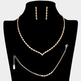 3PCS Chevron Accented Rectangle Stone Necklace Jewelry Set