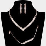 3PCS - Round Stone Detail Rhinestone Necklace Jewelry Set