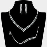 3PCS - Round Stone Detail Rhinestone Necklace Jewelry Set