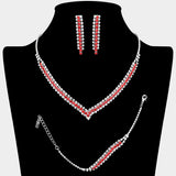 3PCS - Round Stone Detail Rhinestone Necklace Jewelry Set