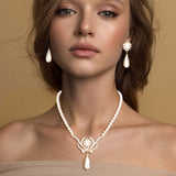 Stone Embellished Metal Pearl Link Pendant Necklace