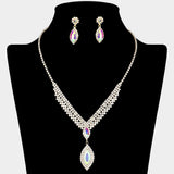 Marquise Stone Pointed Rhinestone Paved V Shaped Necklace