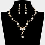 Flower Leaf Cluster Vine Rhinestone Necklace