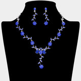 Flower Leaf Cluster Vine Rhinestone Necklace