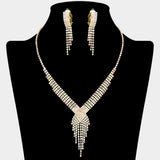 Rhinestone Pave Fringe Necklace & Clip Earring Set