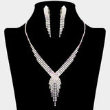 Rhinestone Pave Fringe Necklace & Clip Earring Set
