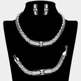 Geometric Rhinestone Paved Plate Pointed Chunky Necklace Jewelry Set