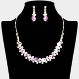 Glass Crystal Stone Cluster Pointed Rhinestone Paved Necklace